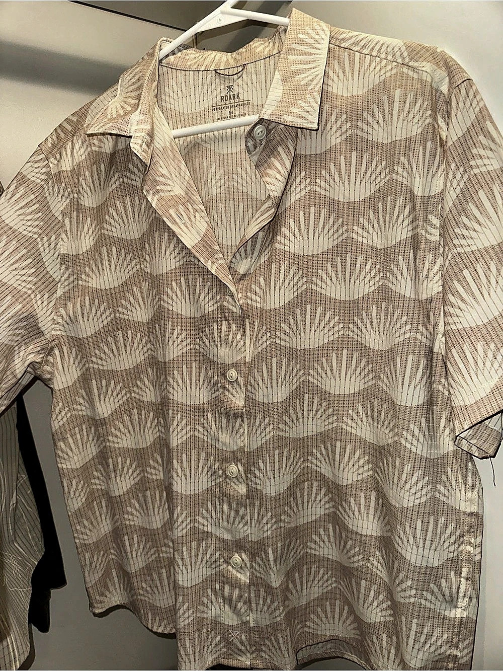 Roark Bless Up Geometric Short Sleeve Shirt in Beige & White
